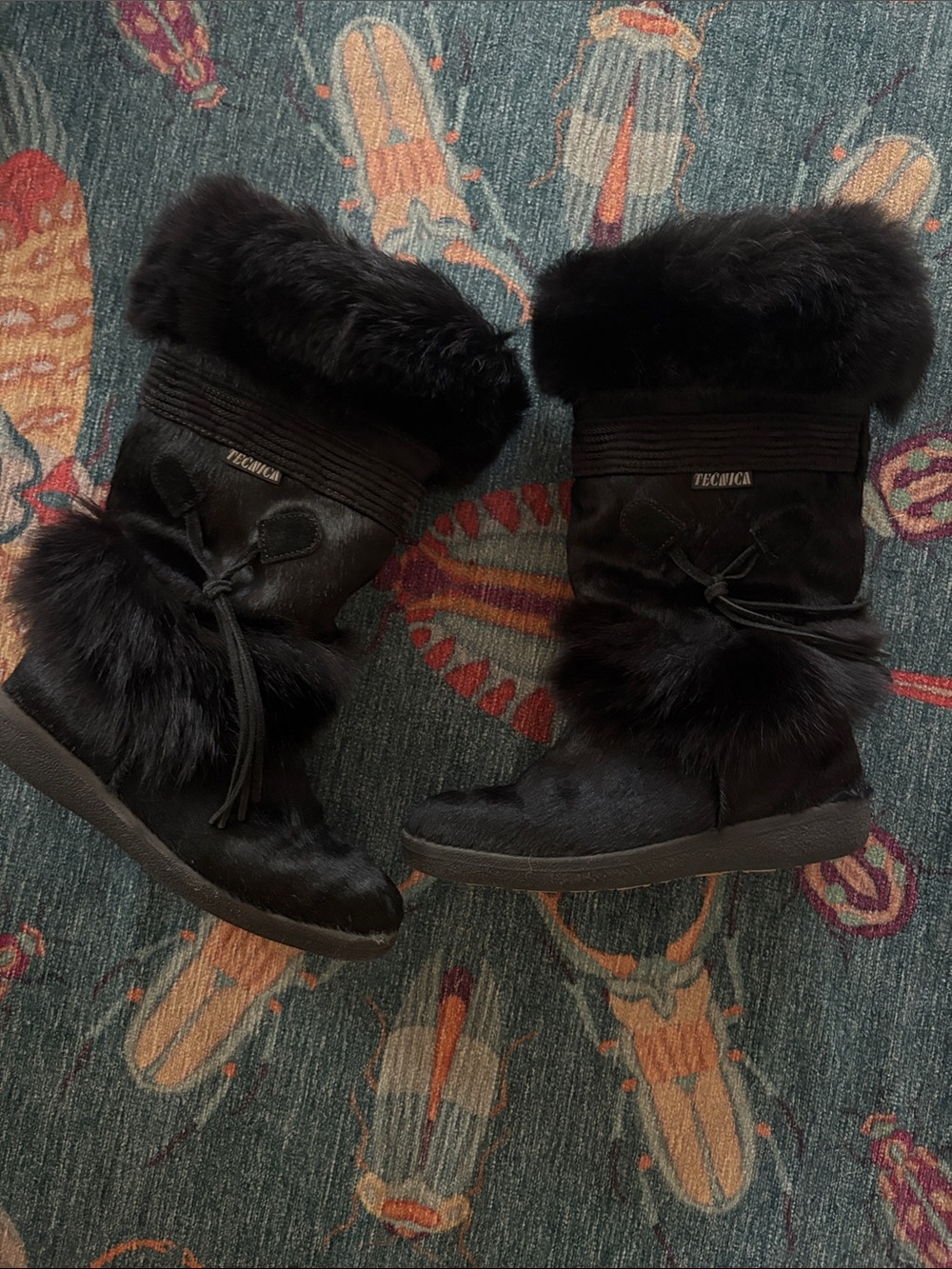 Gorgeous vintage 90s like new Tecnica Black Fur leather Winter Boots 36 US 5.5